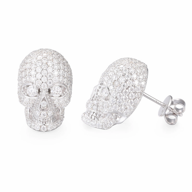 Skull Moissanite Earrings in 925 Sterling Silver - Yellow Gold and White Gold Finish Distinct Edge Chic Fit