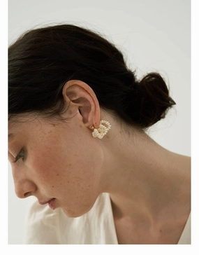 Statement Trinket Glossy Accent French Freshwater Pearl Strands Hoop Earring