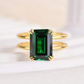 Louily Unique Design Yellow Gold Emerald Cut Engagement Ring In Sterling Silver Shine Moment