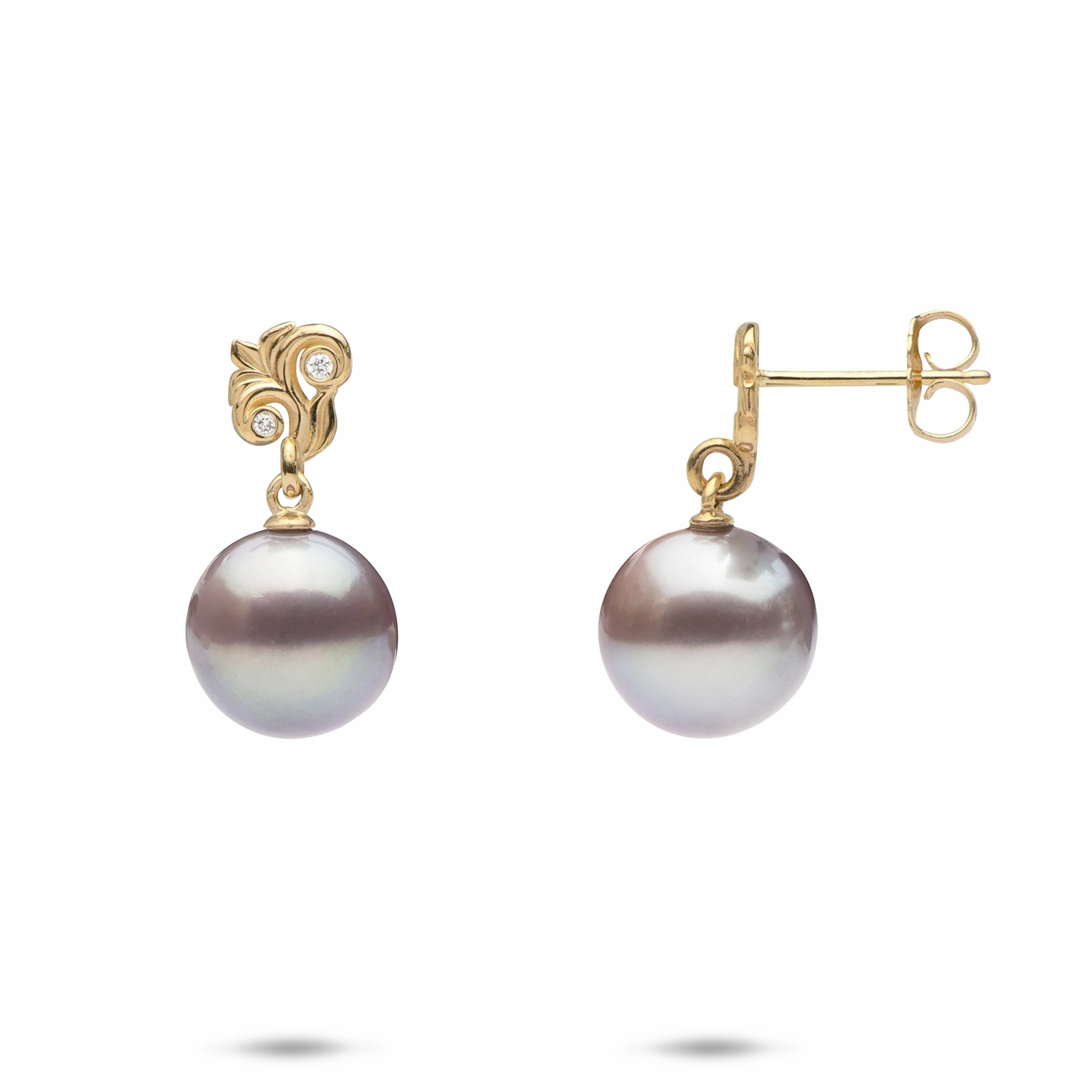 Living Heirloom Freshwater Pearl Earrings in Gold with Diamonds - 10-11mm Modern Style