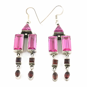 Garnet Pink Cubic Zirconia Gemstone Silver Earrings | 925 Silver Jewelry | Newest CZ Earring Modern Decor