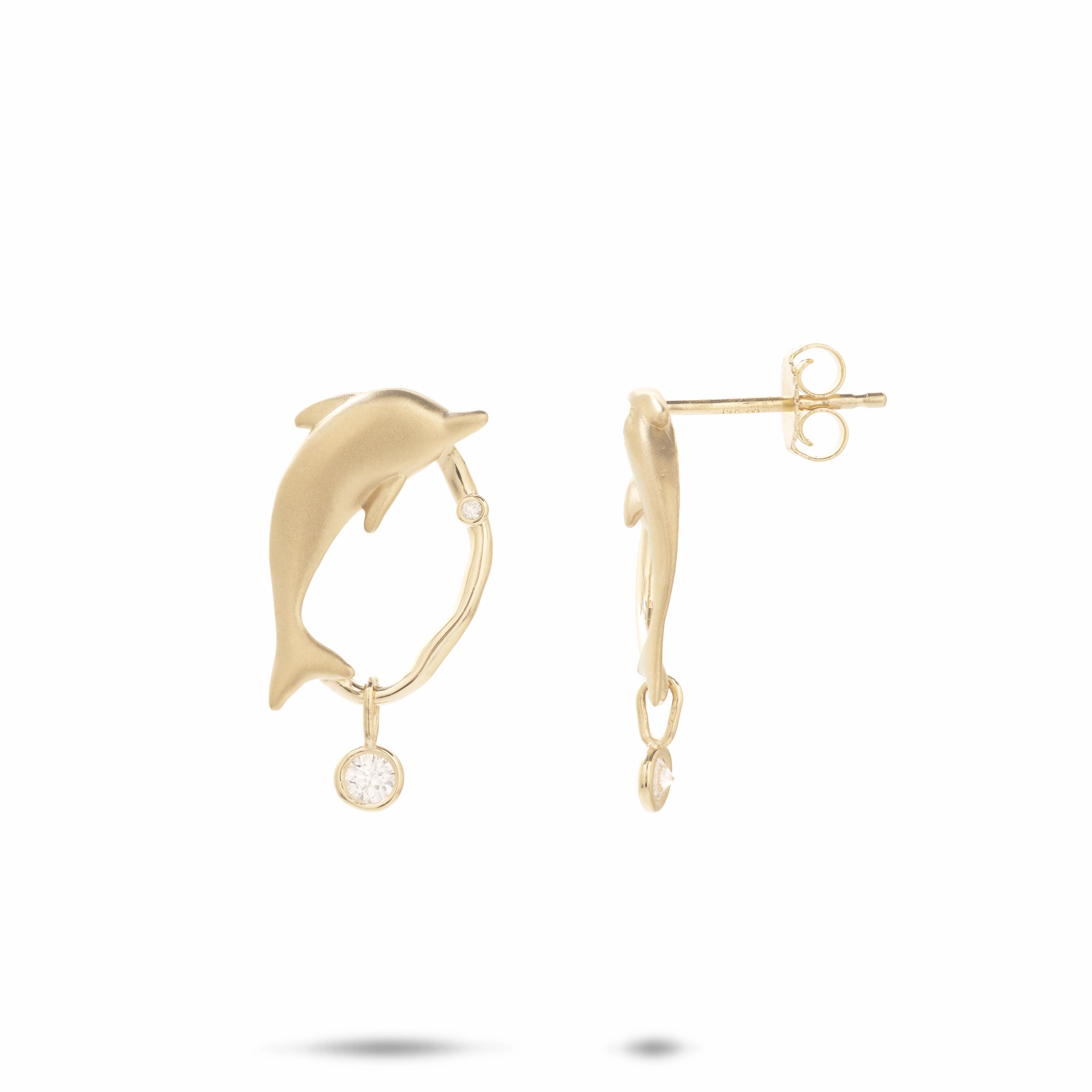Daring Look Bubble Dolphin Earrings in Gold with Diamonds - 20mm