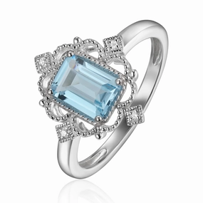 Morrocan Cushion Blue Topaz Ring Bold Ornament Time Honored