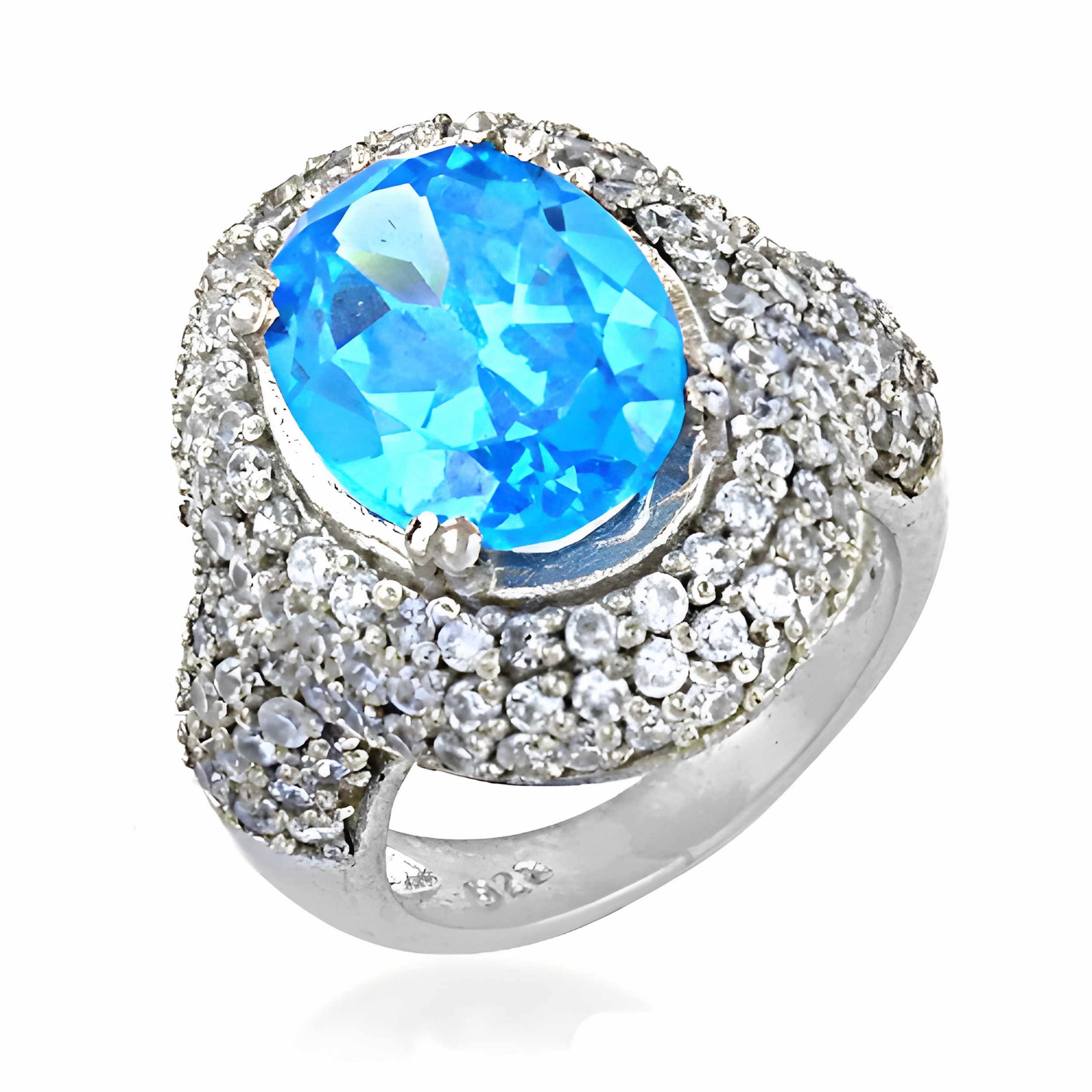 Charming Blue & White CZ Gemstone Silver Ring - Elegant Jewelry Sentimental Article