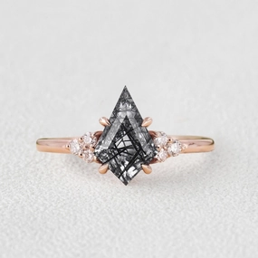 Holiday Glow Kite Cut Black Rutilated Quartz Four-Prong Engagement Ring