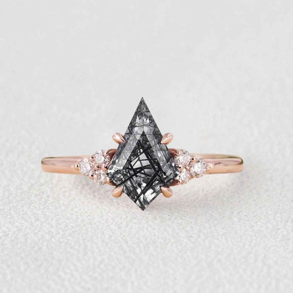 Holiday Glow Kite Cut Black Rutilated Quartz Four-Prong Engagement Ring