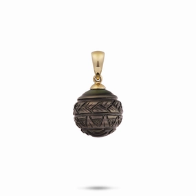 Fashion Glow Styled Accent Carved Tahitian Black Pearl Pendant in Gold- 13-16mm