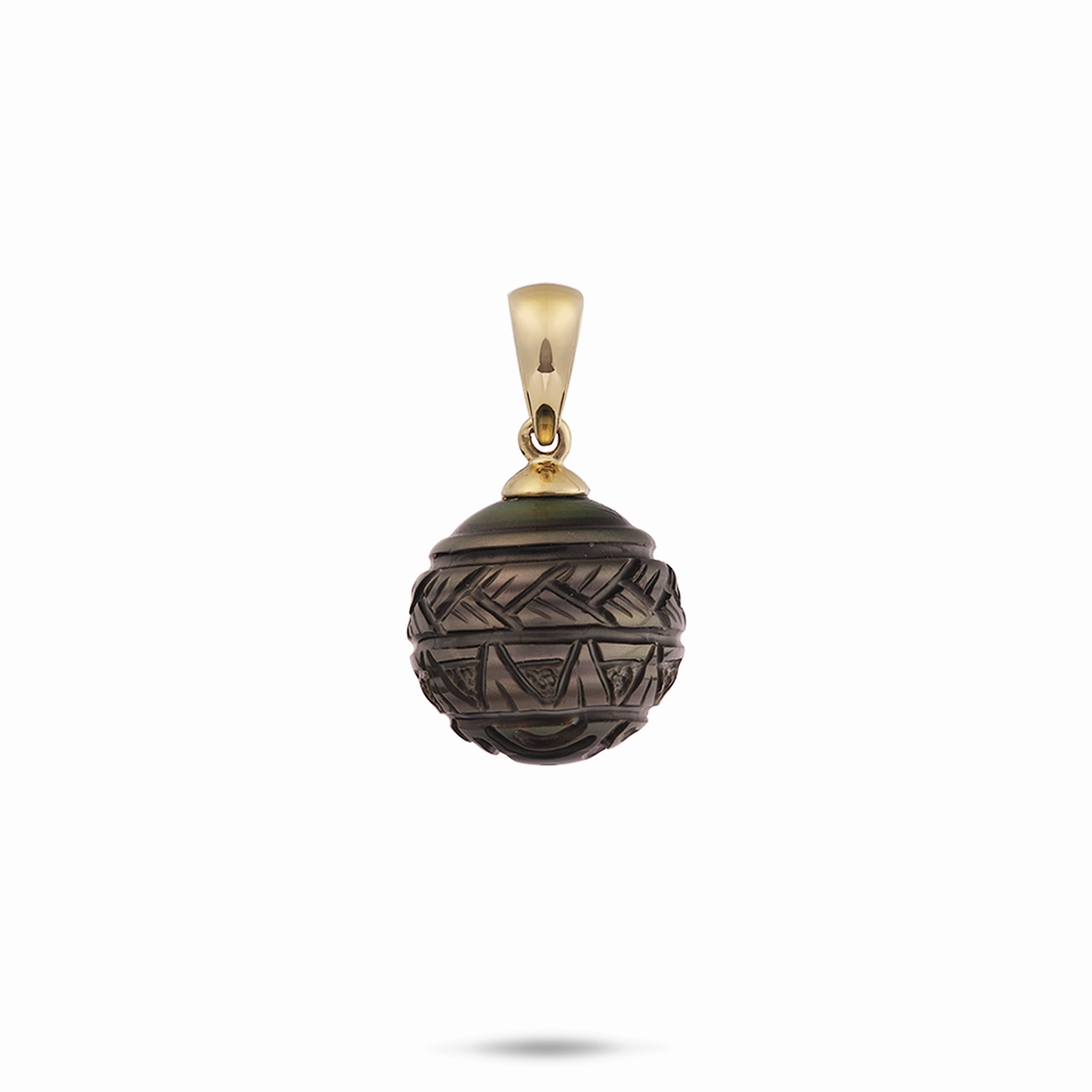 Fashion Glow Styled Accent Carved Tahitian Black Pearl Pendant in Gold- 13-16mm