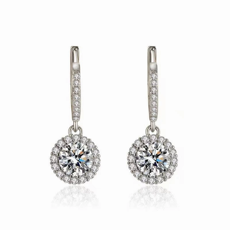 Round Brilliant Diamond Halo Hoop Earrings | S925 | Moissanite Matte Ornament