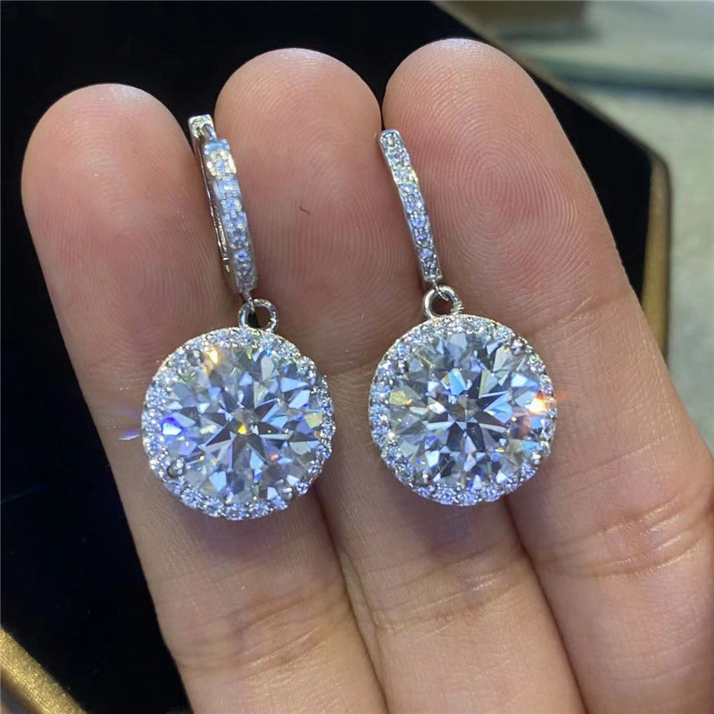 Round Brilliant Diamond Halo Hoop Earrings | S925 | Moissanite Fashion Touch