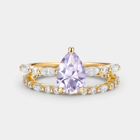 Pear Cut Lab Lavender Sapphire Engagement Ring Set 2pcs - Thalia Daywear Fit Modern Craft