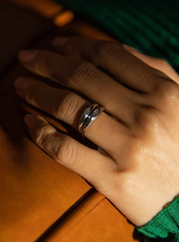 Glam Party Cat's Eye Slim Band Ring with CZs