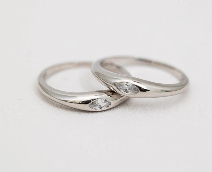 Local Craft Gentle Contour Cat's Eye Slim Band Ring with CZs