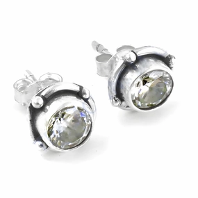 Celebrity Style Cubic Zirconia Gemstone Silver Stud Earrings Shiny Embellishment