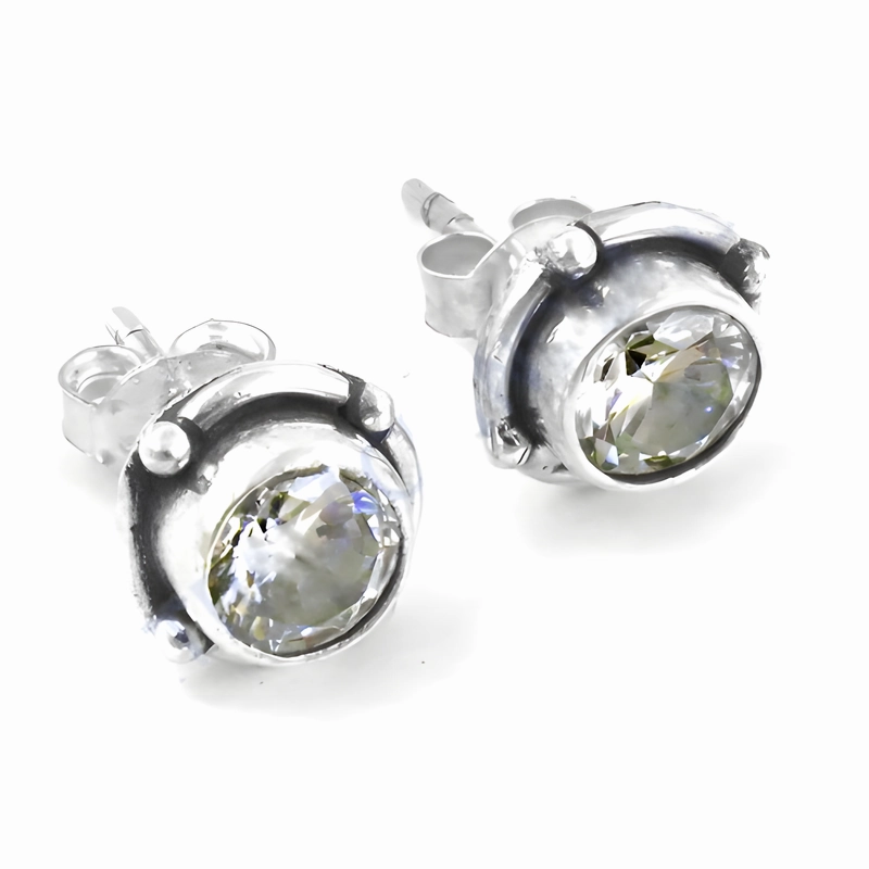 Celebrity Style Cubic Zirconia Gemstone Silver Stud Earrings Shiny Embellishment
