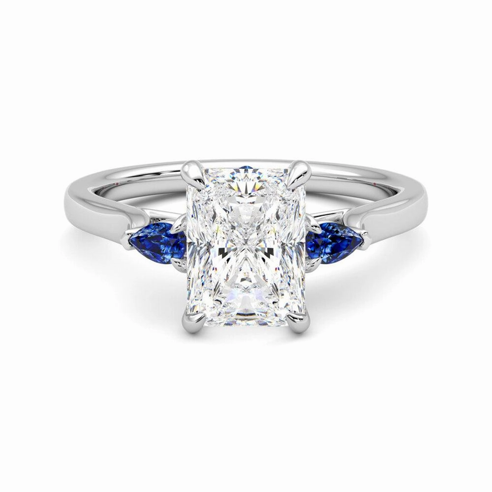 Quiet Luxury Three Stone Radiant Cut Moissanite Engagement Ring with Hidden Anniversary Stone Accent
