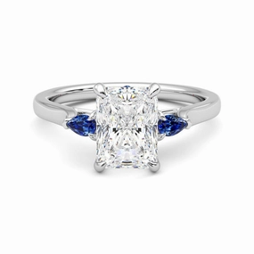 Quiet Luxury Three Stone Radiant Cut Moissanite Engagement Ring with Hidden Anniversary Stone Accent