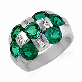Modern Statement Dynamic Accent Charming Green & White Cubic Zirconia Gemstone Silver Ring - Elegant Jewelry