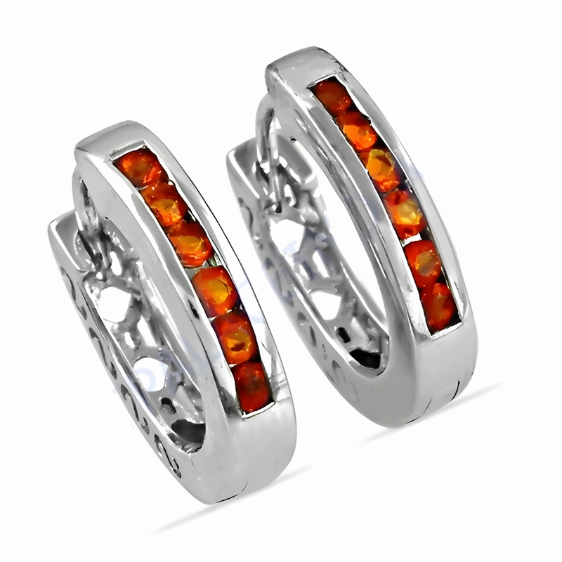 Rustic Piece Charming Orange Cubic Zirconia Gemstone Silver Hoop Earrings - Buy Now