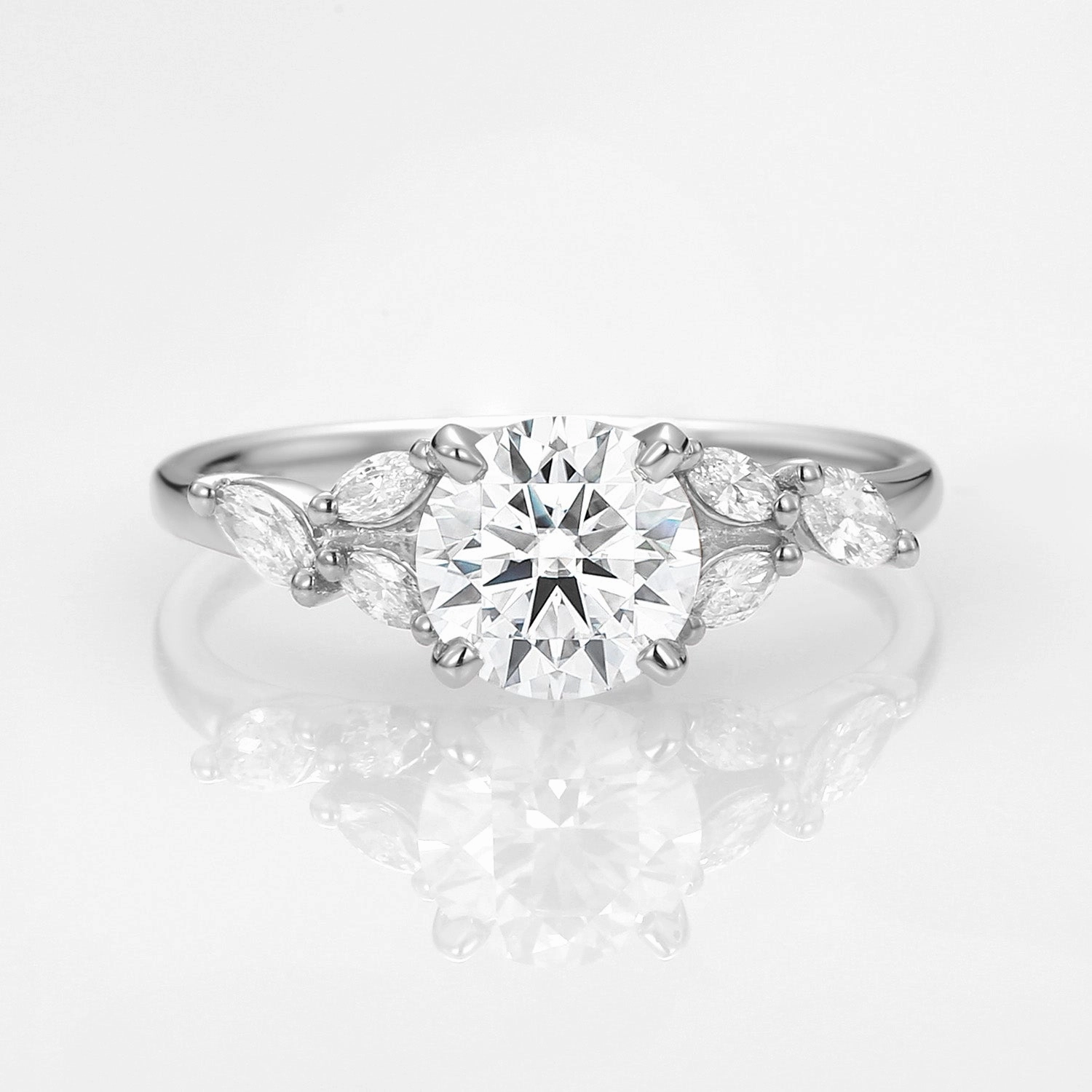 Distinctive Highlight 1.0ct Moissanite Leafy Vine & Cluster Marquise Ring - Alora