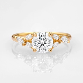 Contemporary Edge Vibrant Detail 1.0ct Moissanite Leafy Vine & Cluster Marquise Ring - Alora