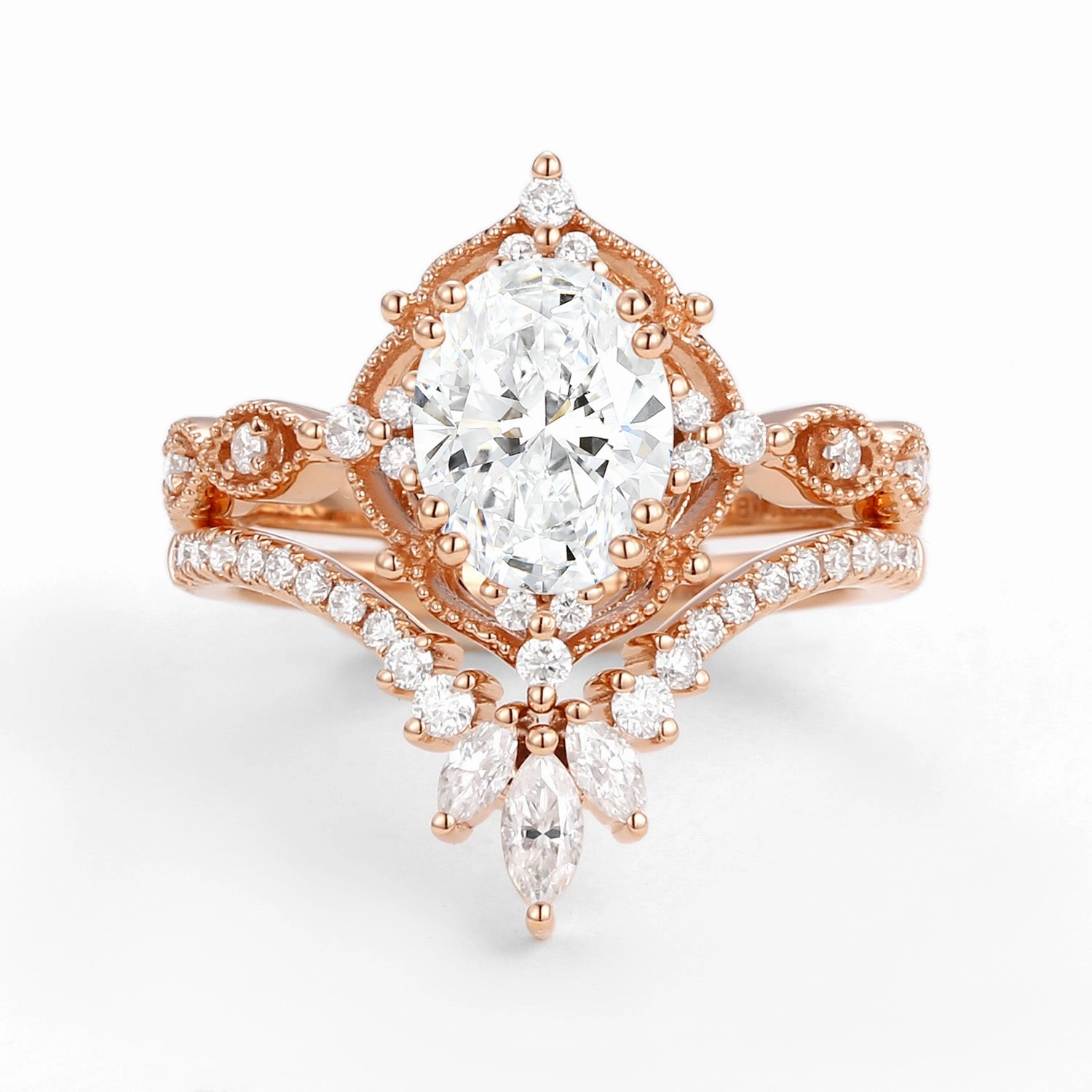 Casual Vibe Finishing Accent Lab Grown Diamond Signature Vintage Chevron Ring Set 2pcs