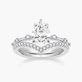 Flawless Accent 2CT 925 Sterling Silver Pear Shape Crown Engagement Ring Set