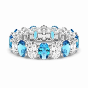 Weekend Glam Elegant Pair 6.6 CT. Lab Grown White Sapphire with  Blue Topaz Gemstone Band