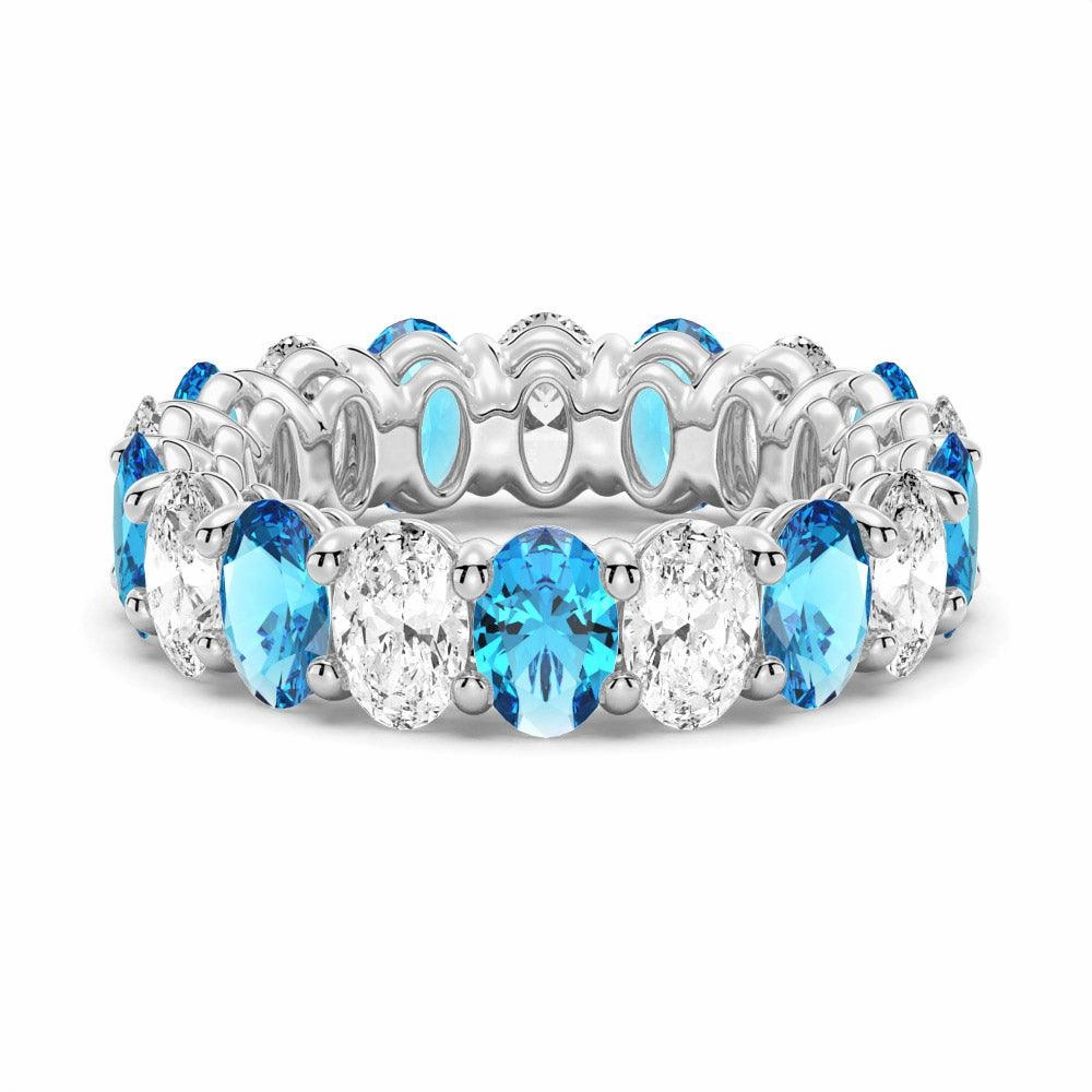 Weekend Glam Elegant Pair 6.6 CT. Lab Grown White Sapphire with  Blue Topaz Gemstone Band