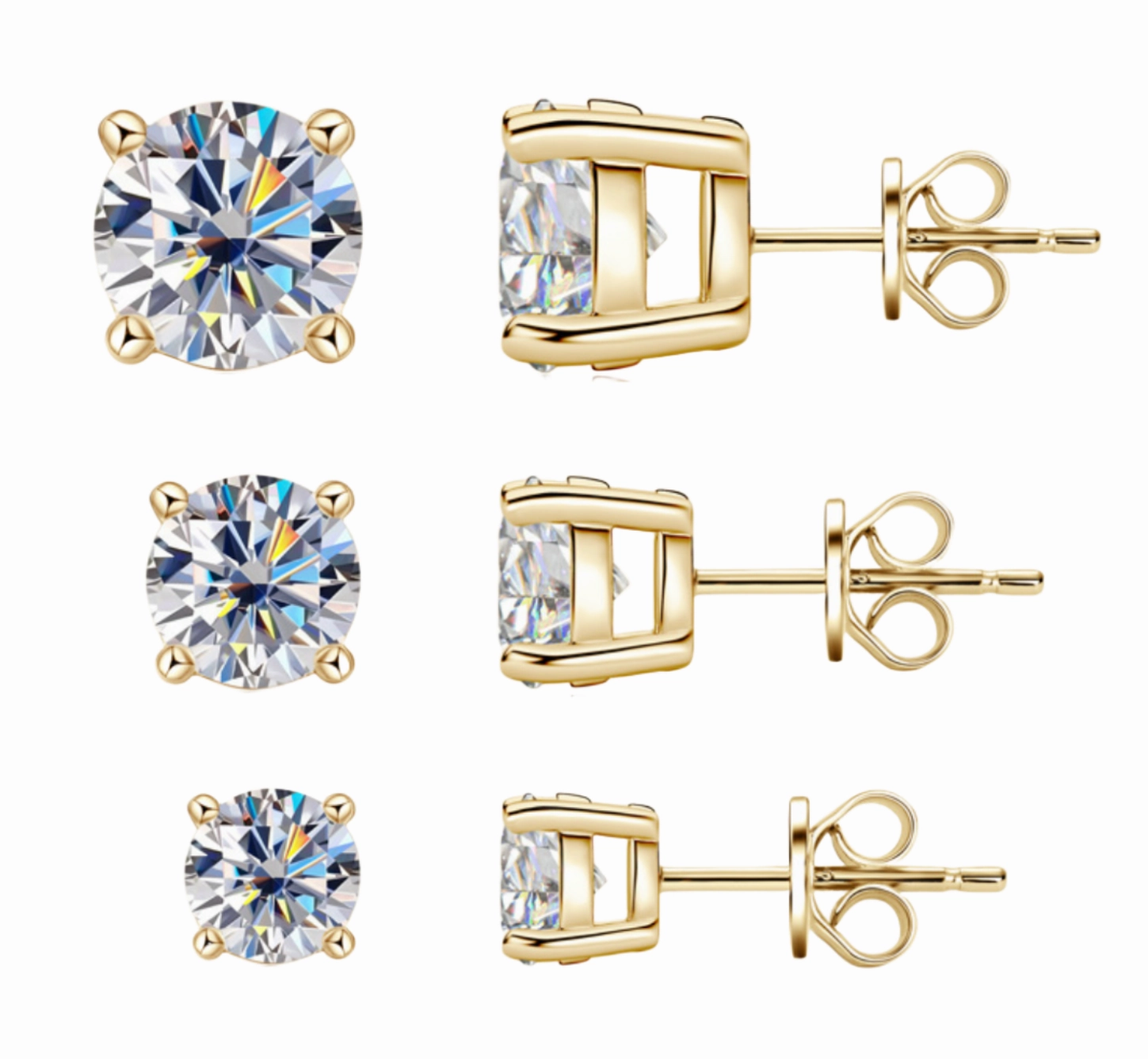 Bridal Accessory 6-Prong Gold Minimalist Simple Diamond Earrings | S925 | Moissanite