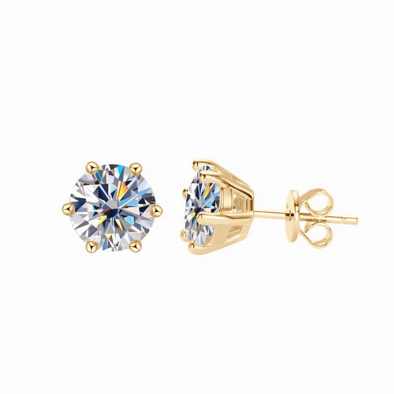 Minimalist Vibe Graceful Option 6-Prong Gold Minimalist Simple Diamond Earrings | S925 | Moissanite