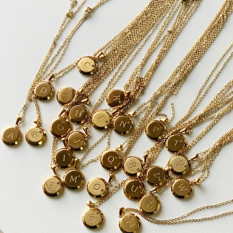 Gold Thick Disc Initial Necklace with CZ | Mechanic Style 18K Gold Pendant Initial Choker, Chunky Gold Charm Necklace, Initial Statement Fashion Accent