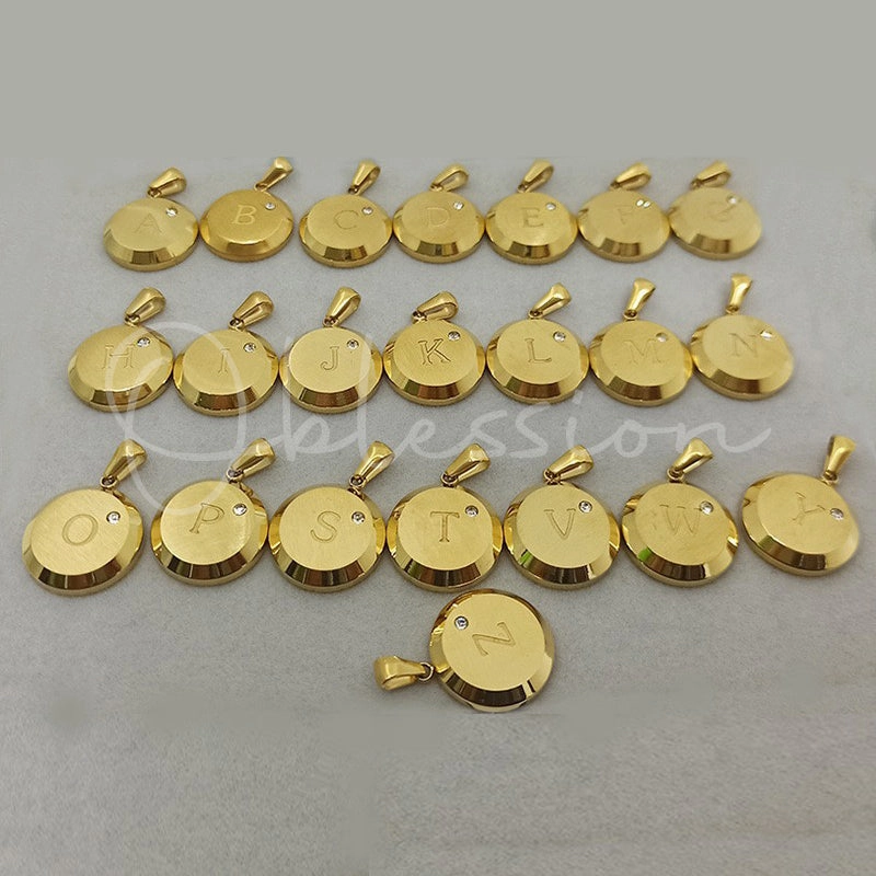 Vacation Piece Gold Thick Disc Initial Necklace with CZ | Mechanic Style 18K Gold Pendant Initial Choker, Chunky Gold Charm Necklace, Initial Statement