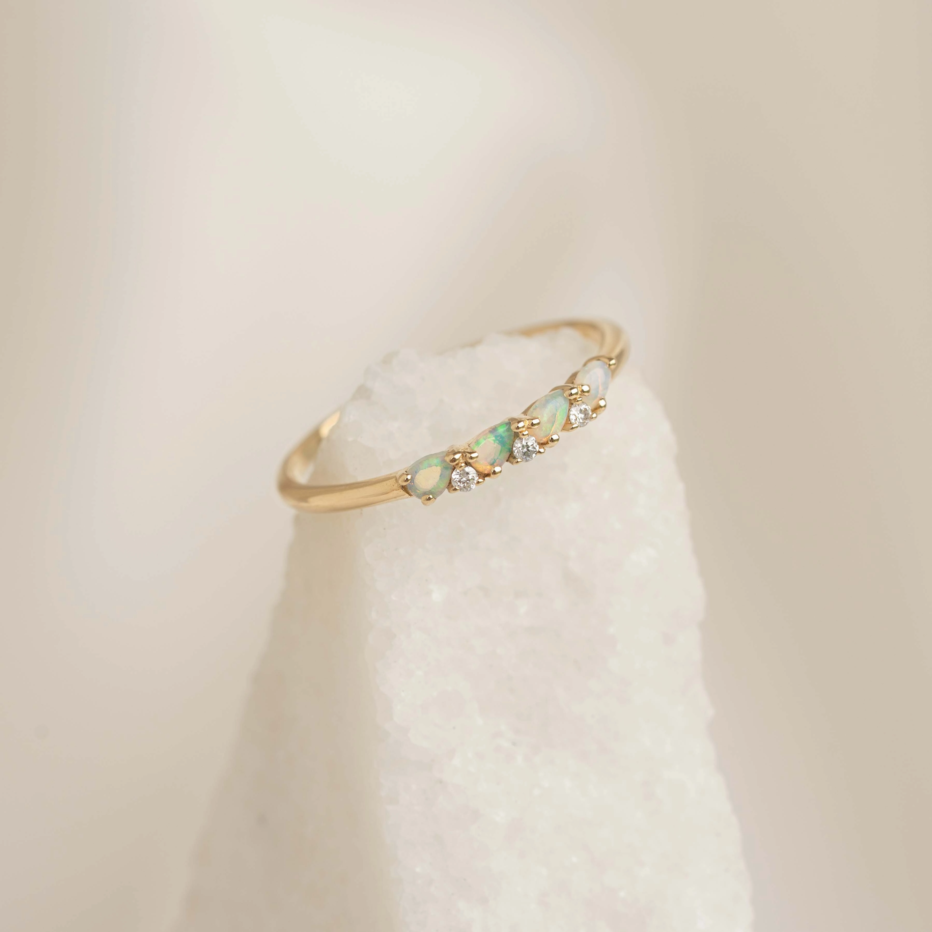 October Birthstone Pear Ring 14k Gold - Opal and Diamond Future Use Trendy product