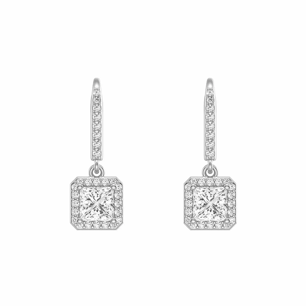 Framed Solitaire Princess Cut Moissanite Drop Earrings Modern Shine Elegant Gift