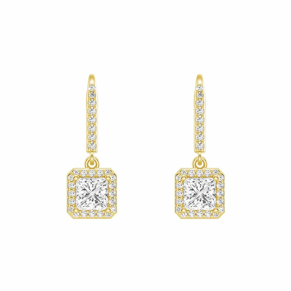 Gifting Moment Framed Solitaire Princess Cut Moissanite Drop Earrings