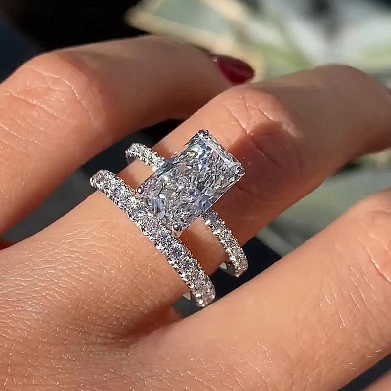 Louily 3.5Ct Radiant Cut Wedding Ring Set Delicate Spark Chic Accessory