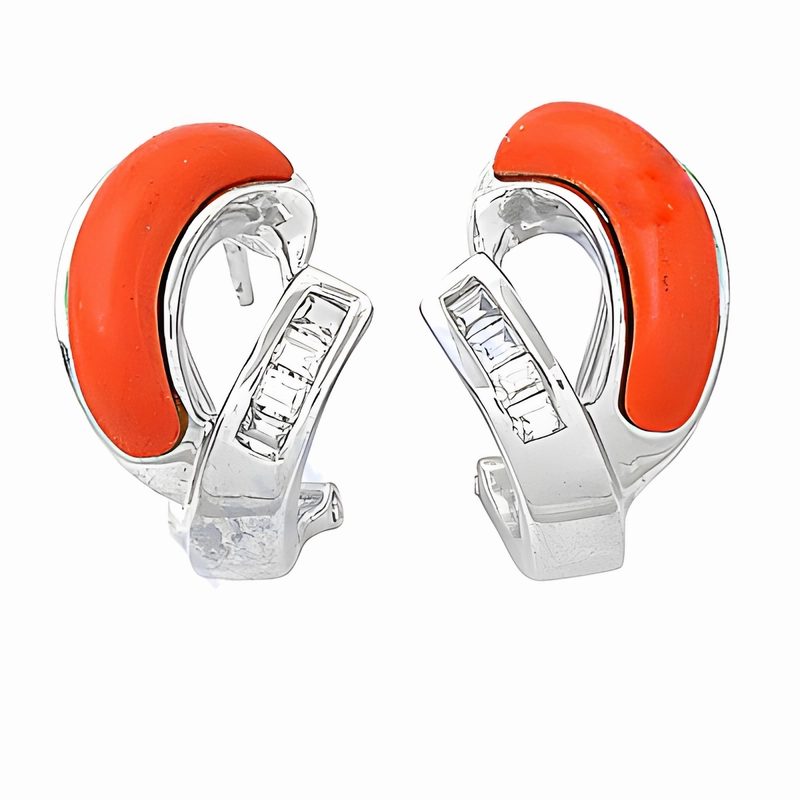 Trendy Coral Cubic Zirconia Gemstone Silver Earrings - Latest Fashion Holiday Trinket