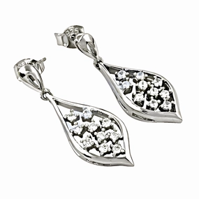 Ornate Look Stunning 925 Silver Earrings with Famous Designer Cubic Zirconia Gemstones - Excellent CZ Earrings