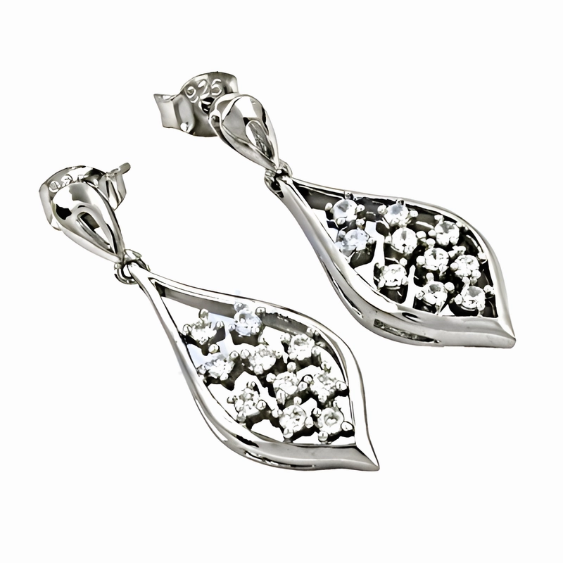 Ornate Look Stunning 925 Silver Earrings with Famous Designer Cubic Zirconia Gemstones - Excellent CZ Earrings