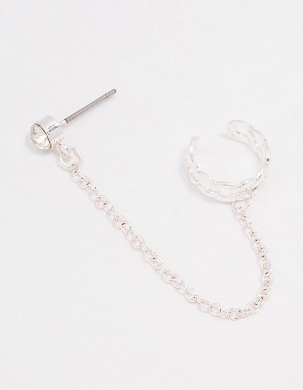 Silver Chain Link Cuff & Diamante Chain Drop Earrings Sparkling Pieces