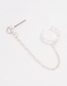 Silver Chain Link Cuff & Diamante Chain Drop Earrings Sparkling Pieces