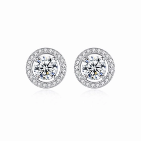Flirty Look 1 Carat Round Brilliant Halo Disc Cut Diamond Earrings | S925 | Moissanite