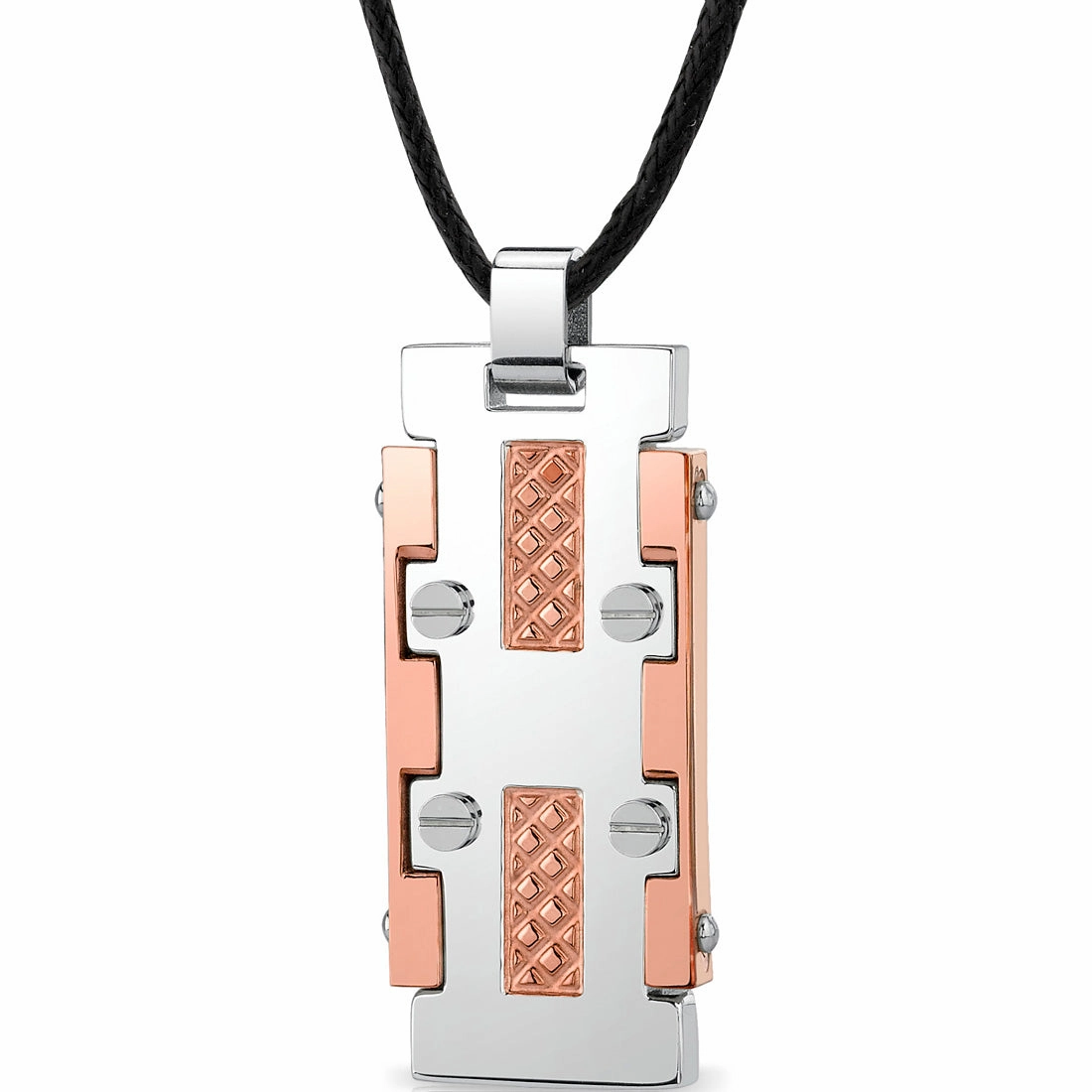 Modern Accent Stainless Steel Rose Gold-Tone Dog Tag Bar Pendant