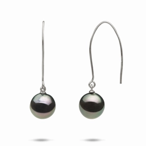Tahitian Black Pearl Earrings in White Gold - 9-10mm Bohemian Adornment