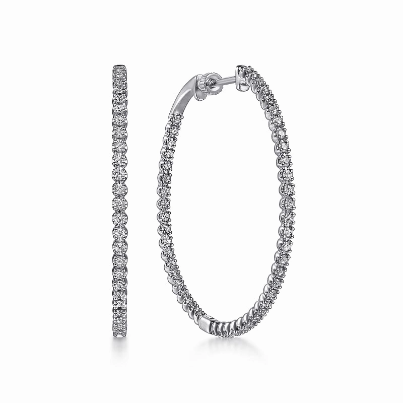 14K White Gold 40mm Diamond Inside Out Hoop Earrings Attractive Selection