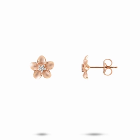 Plumeria Earrings in Rose Gold with Diamonds - 9mm Decorative Look Affordable Feature