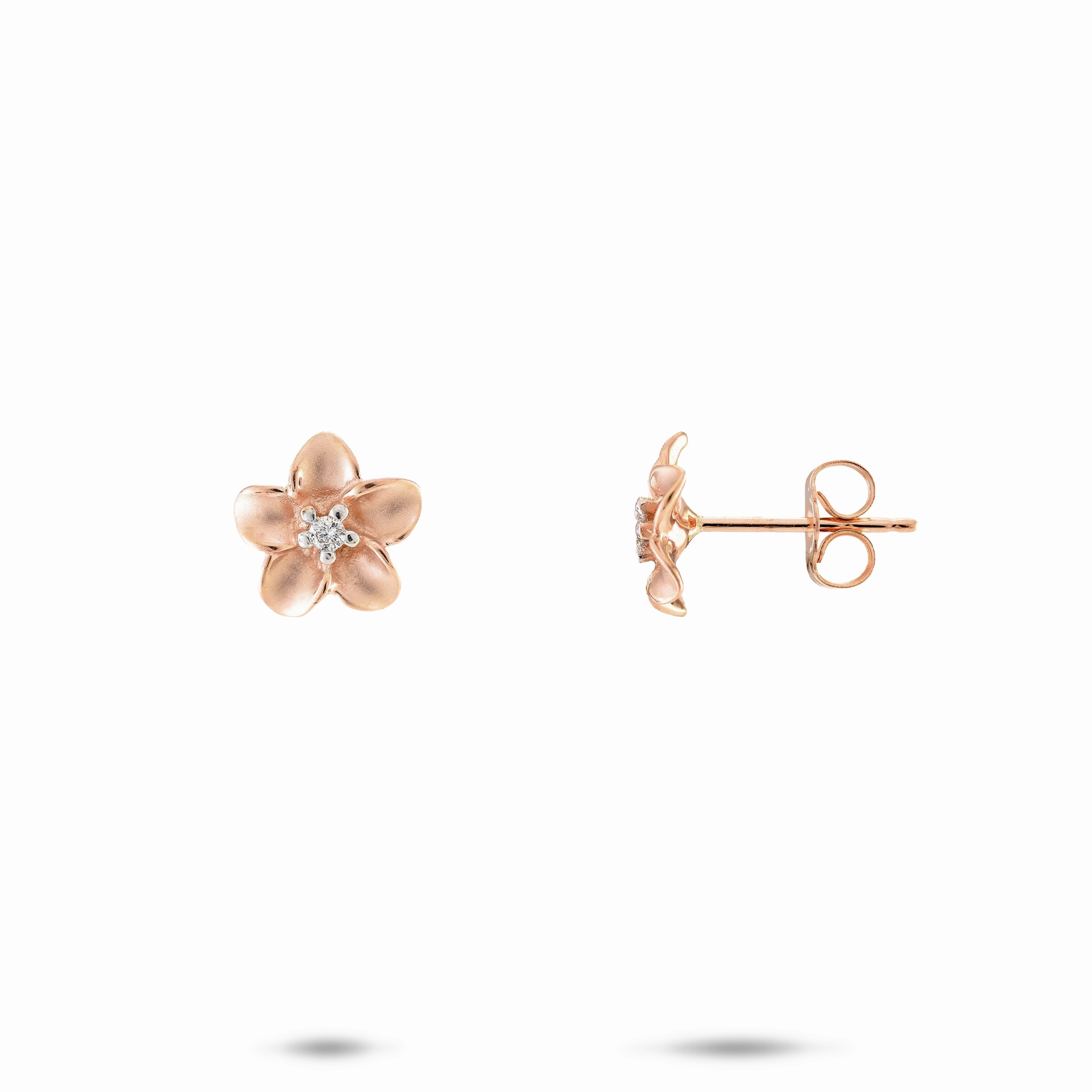 Plumeria Earrings in Rose Gold with Diamonds - 9mm Decorative Look Affordable Feature