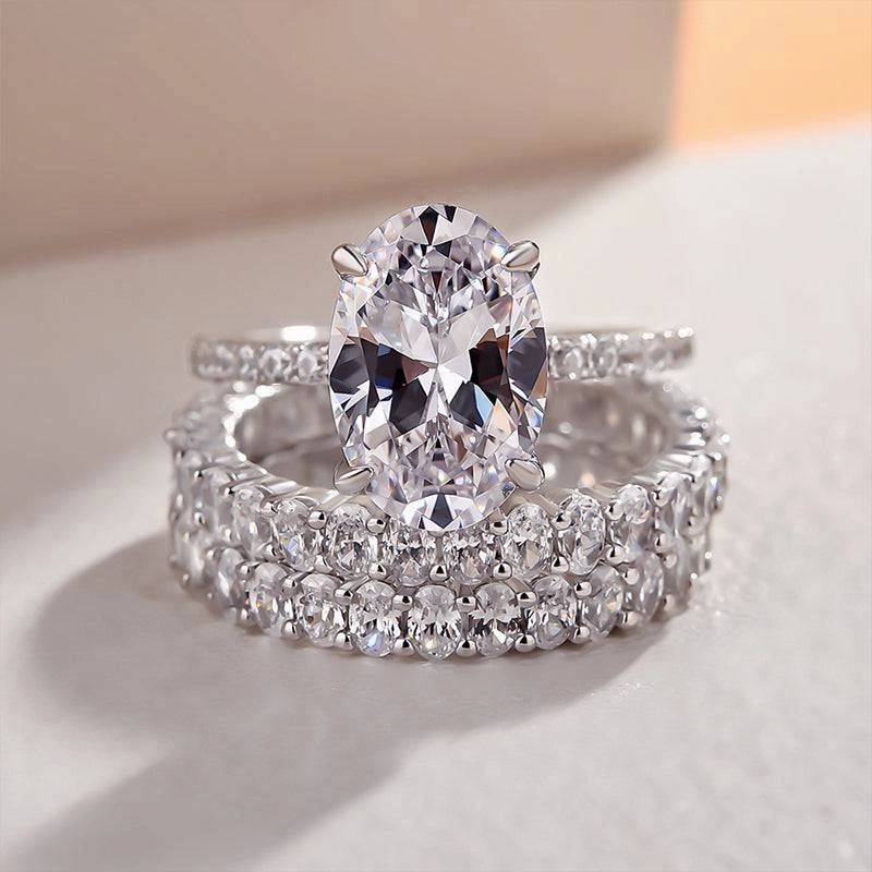 Charming Treasures Model Fit Louily Stunning Oval Cut 3PC Wedding Ring Set In Sterling Silver