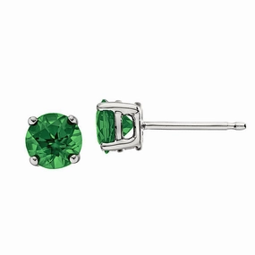 Classic Birthstone Stud Earrings with Emerald Sturdy Style